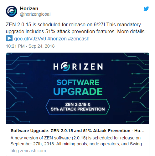 Horizen (ZEN) tīkla atjauninājums