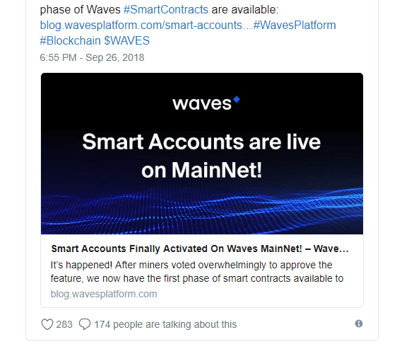 Platforma Waves paziņojusi par smartkontraktu aktivizēšanu projekta galvenajā tīklā