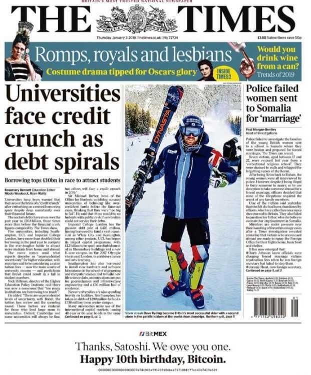 The Times reklāmraksts Satoshi