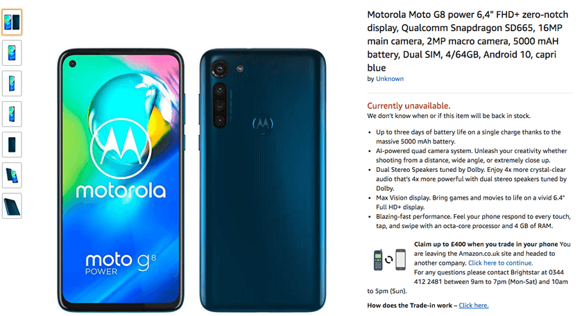 Moto G8 Power “pazīmējies” uz īsu brīdi Amazon 5 Moto G8 Power “pazīmējies” Amazon