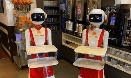 Restorāns Nīderlandē sociālās distancēšanās mērķim izmanto dīvainus robotu viesmīļus