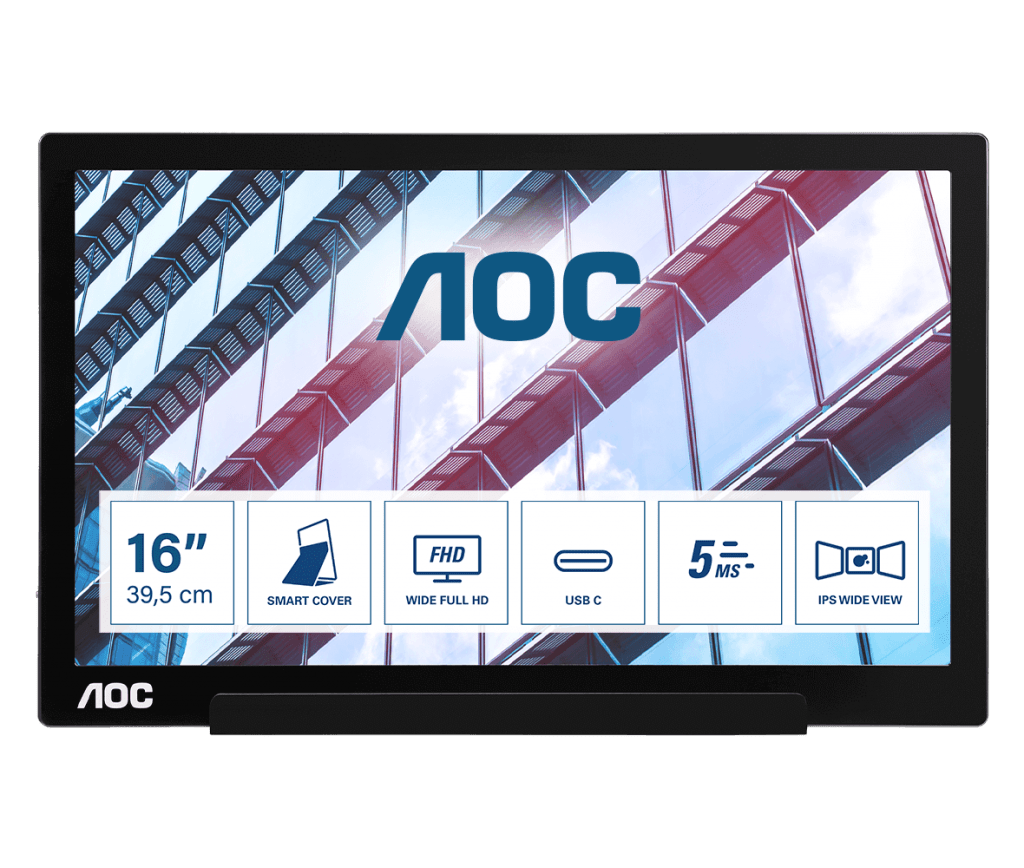 AOC izlaiž 15,6" portatīvo monitoru I1601P ar hibrīda USB-C un USB-A savienojumu 3 AOC I1601P portatīvais monitors: