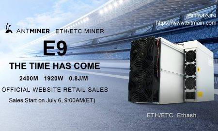 Bitmain paziņo par Ethereum mainera Antminer E9 pārdošanas uzsākšanu