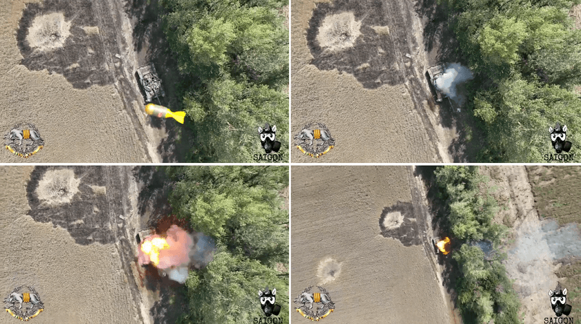 Ukrainas drons efektīvi iemet T-72B3 tanka lūkā Lockheed Martin granātu