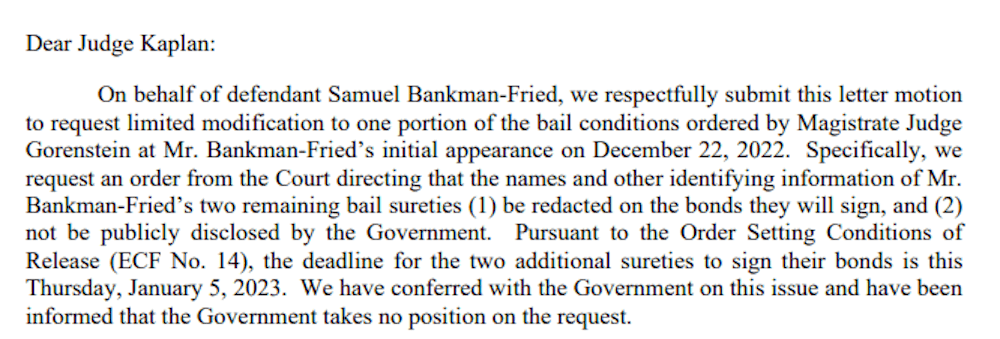 Sems Bankmans-Frīds savu vainu neatzīst 6 Lūgums neizpaust puses, kuras piekrita parakstīties saskaņā ar FTX dibinātāja drošības naudu