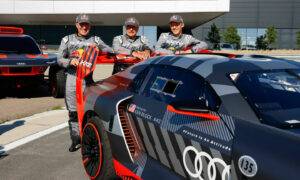 Audi Sport elektriskie e-tron prototipi satiekas sacīkšu trasē