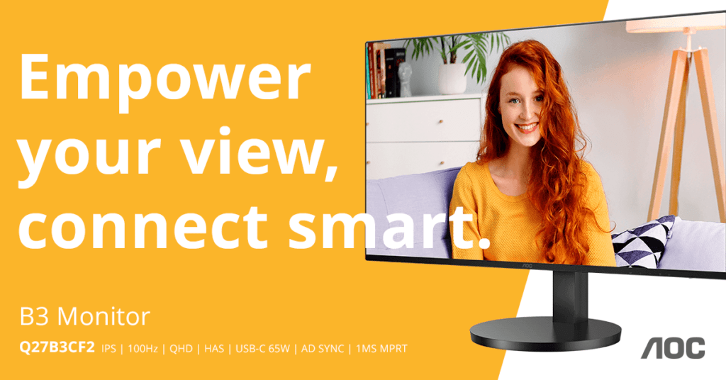 Atklājiet QHD dzidrumu un 100 Hz atsvaidzes intensitāti, lietojot AOC USB-C monitoru Q27B3CF2 mājās un birojos 13 AOC USB-C monitors Q27B3CF2