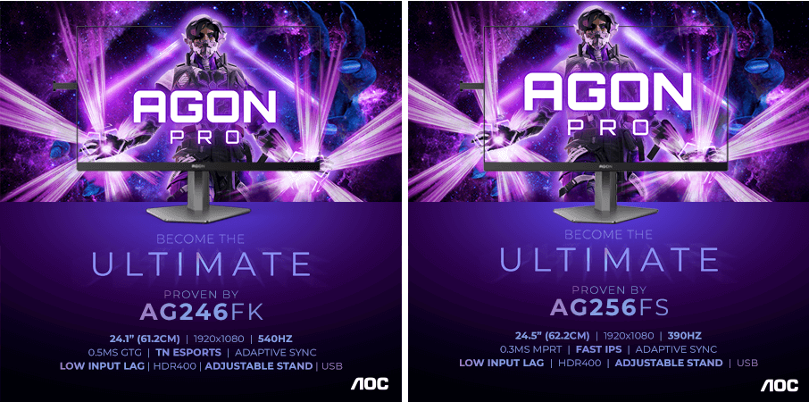 540 Hz monitors AG246FK un 390 Hz modelis AG256FS jaunu mērķu sasniegšanai 13 Nepārspējama atsvaidzes intensitāte: iepazīstiet AGON PRO e-sporta duetu