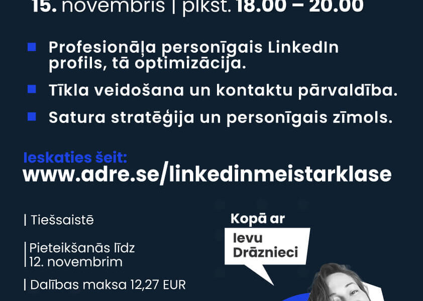 Ventspils Digitālais centrs aicina piedalīties tiešsaistes meistarklasē “Efektīva LinkedIn profila veidošana”