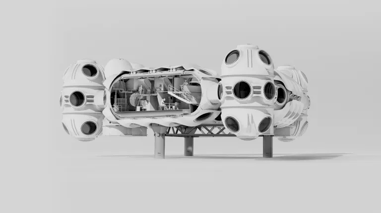 Daudzstāvu kapsulas ar sešām guļaistabām, atpūtas zonu