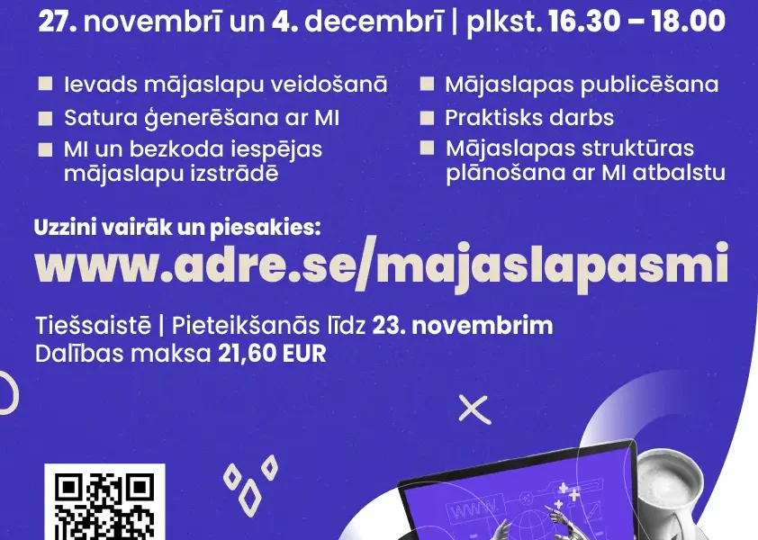 Tiešsaistes kursā varēs apgūt mājaslapu veidošanu ar mākslīgo intelektu